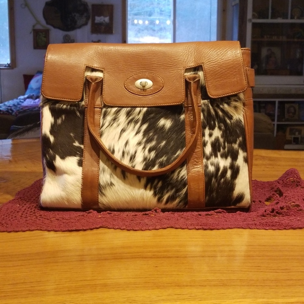 Leather with cowhide bag